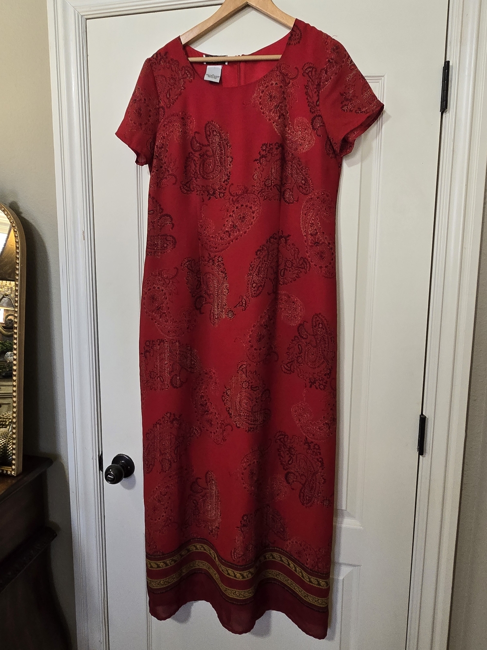 AGB Red Paisley Lined Maxi Dress with Gold Border